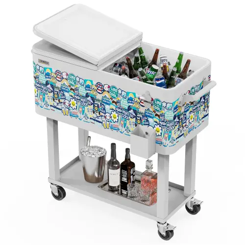 Father’s Day Gift – 80QT Rolling Ice Cooler Cart with Wheels, Shelf & Bottle Opener for Patio Parties & Outdoor Gatherings