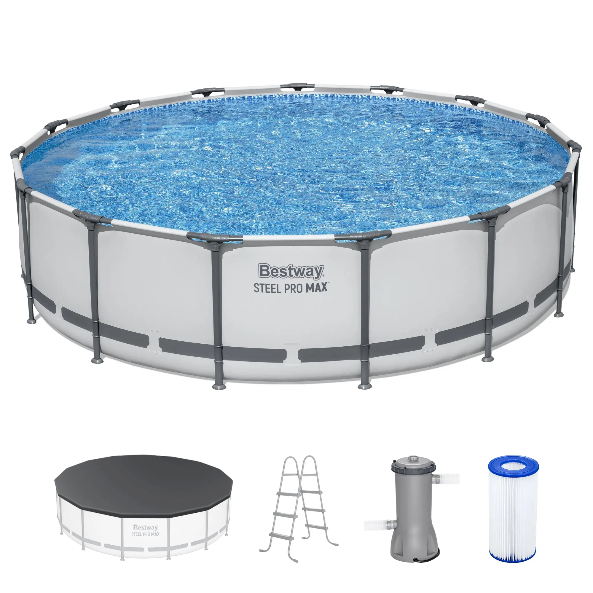 Steel Frame Above Ground Pool Set – Round Pool with Filter Pump, Ladder & Cover