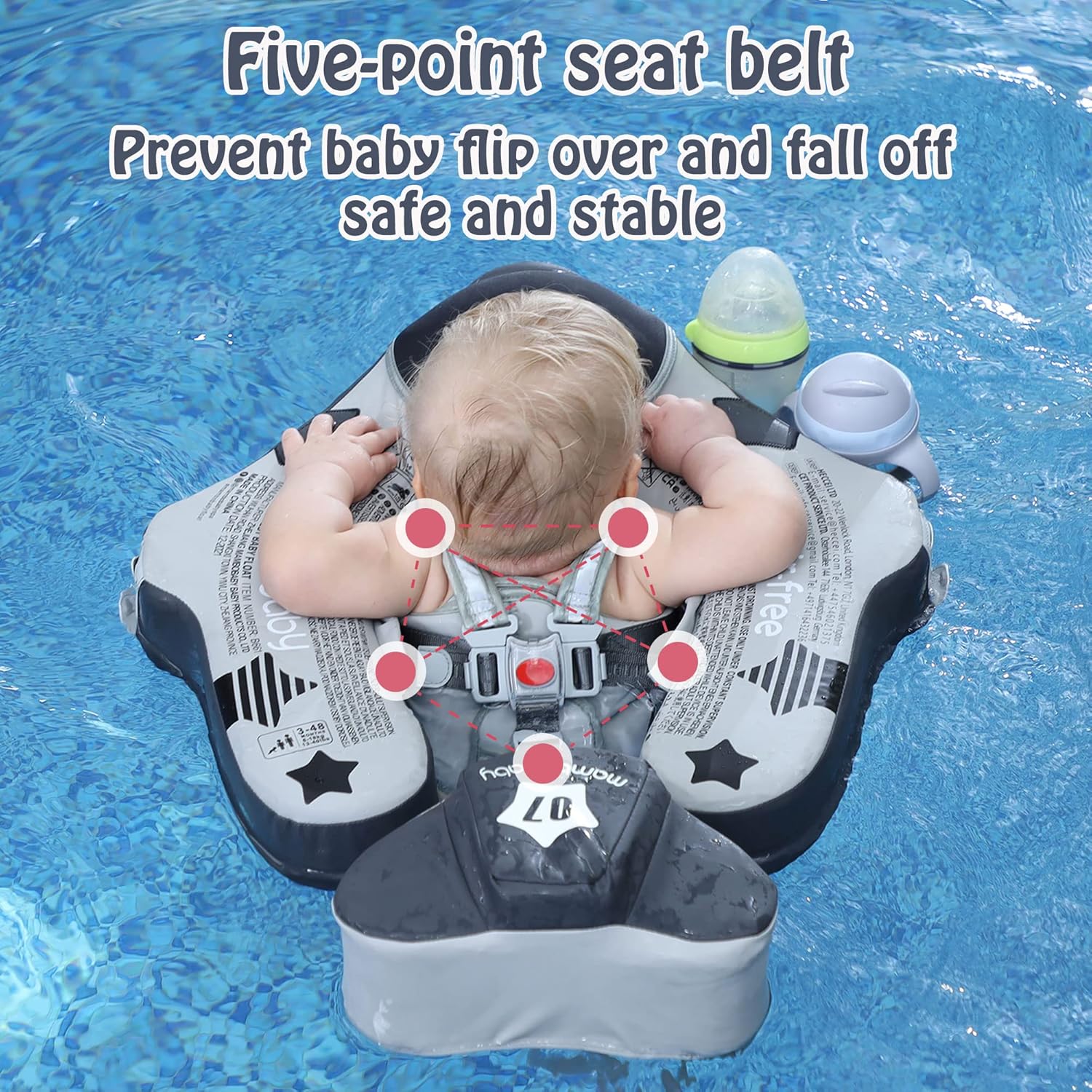 Non-inflatable baby swim ring with sunshade, upgraded rear design