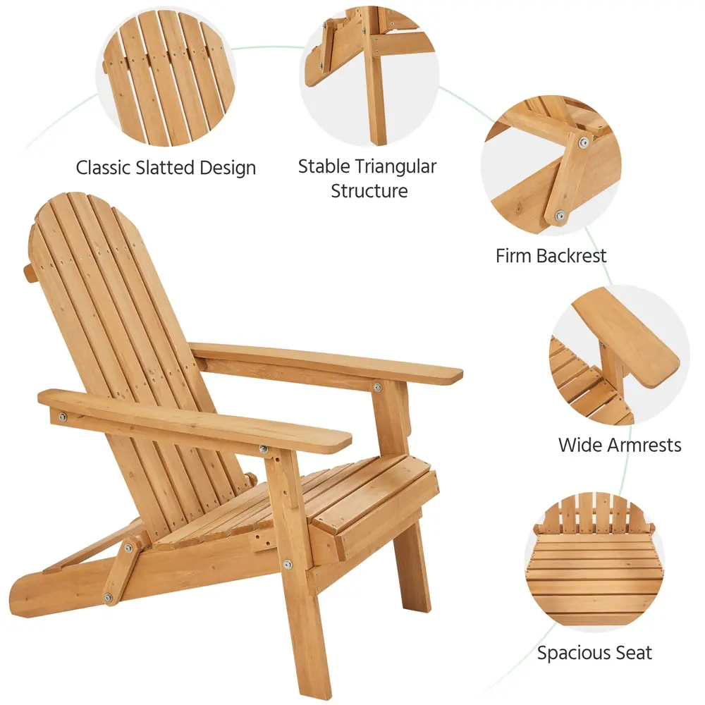 2026 Upgrade Folding Adirondack Chair Set of 2 Outdoor Solid Wood Garden Chair Weather Resistant