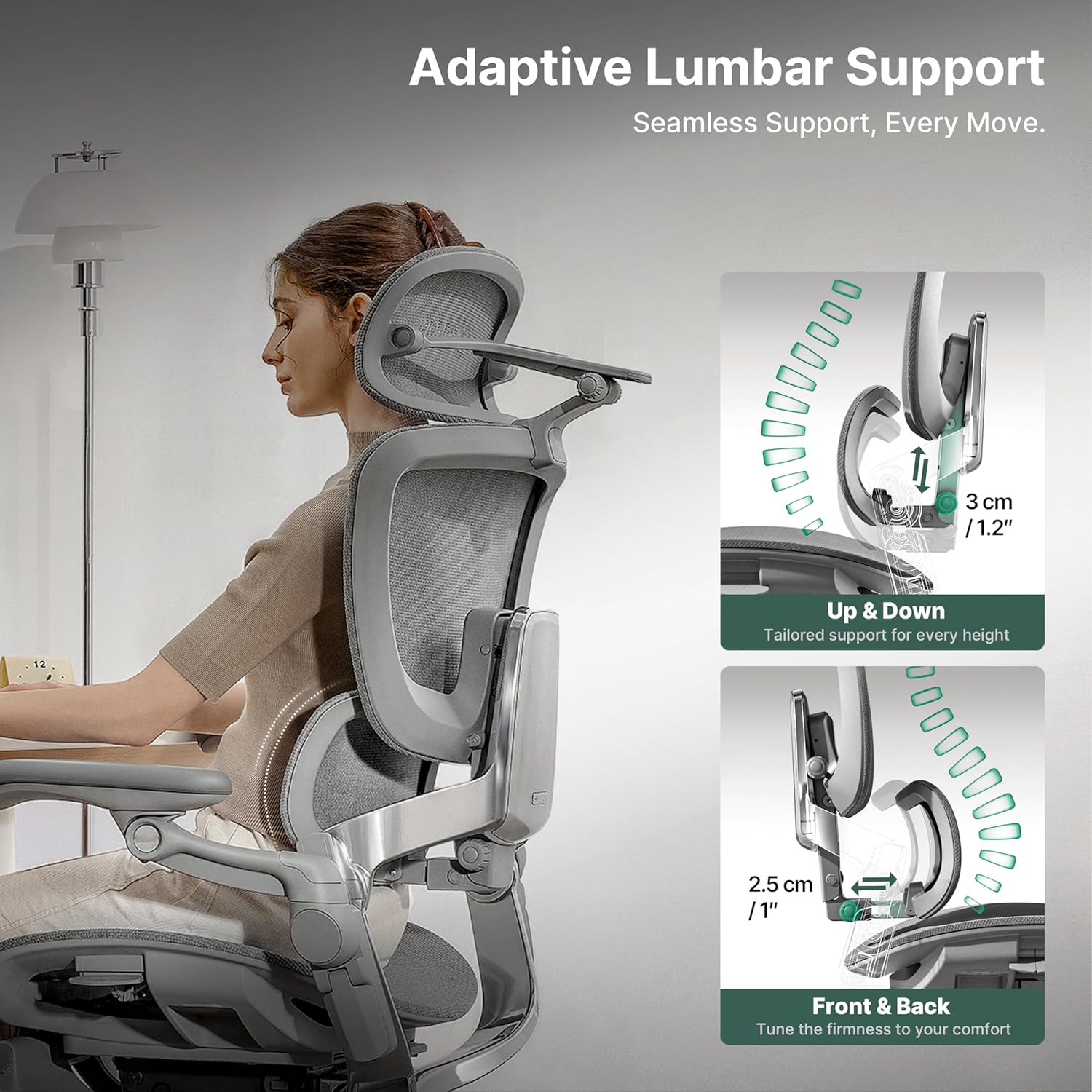 H2 Pro Premium Ergonomic Office Chair - Comfy Home Office Desk Computer Chair with Adjustable Back Support, Swivel Wheels, Flip-up Arms, Comfortable Mesh Seat for Desk Work