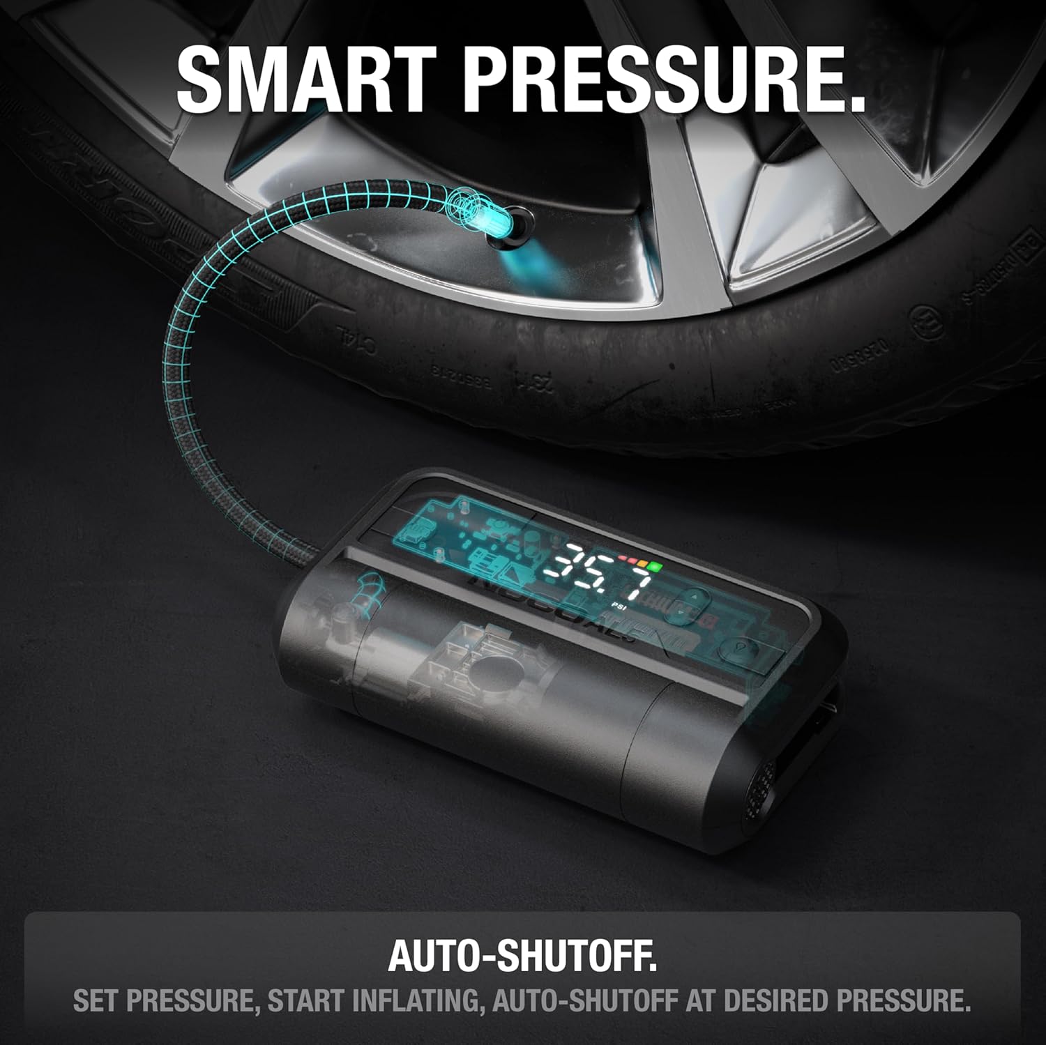 Cordless Tire Inflator – Portable Rechargeable Air Compressor with USB-C – 17 LPM Inflates 0–40 PSI in 7 Minutes – Digital Gauge + Auto-Shutoff