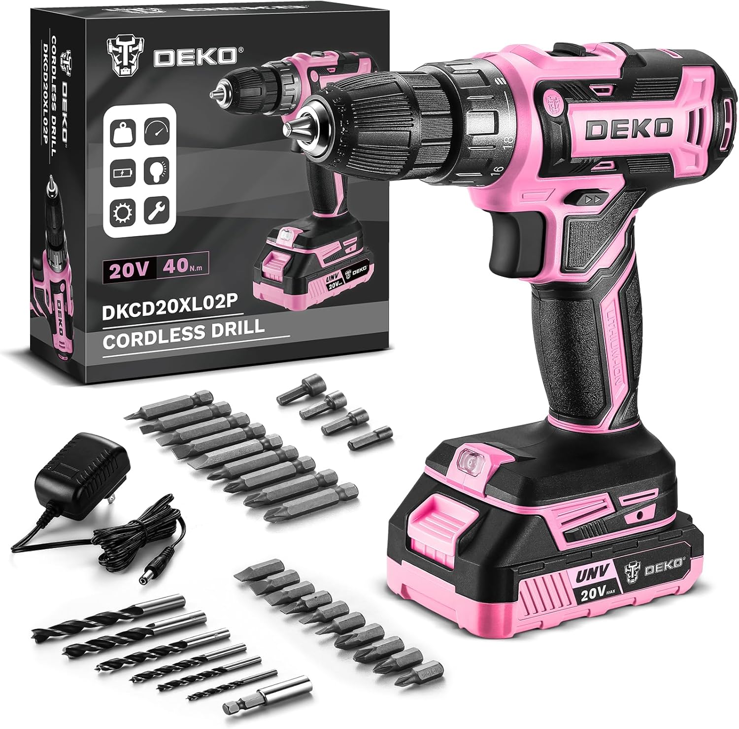 Cordless Drill Tool Kit Set: 20V Power Drill Tool Box with Battery Electric Drill Driver for Men Home Hand Repair Basic Toolbox Tools Sets Drills Case