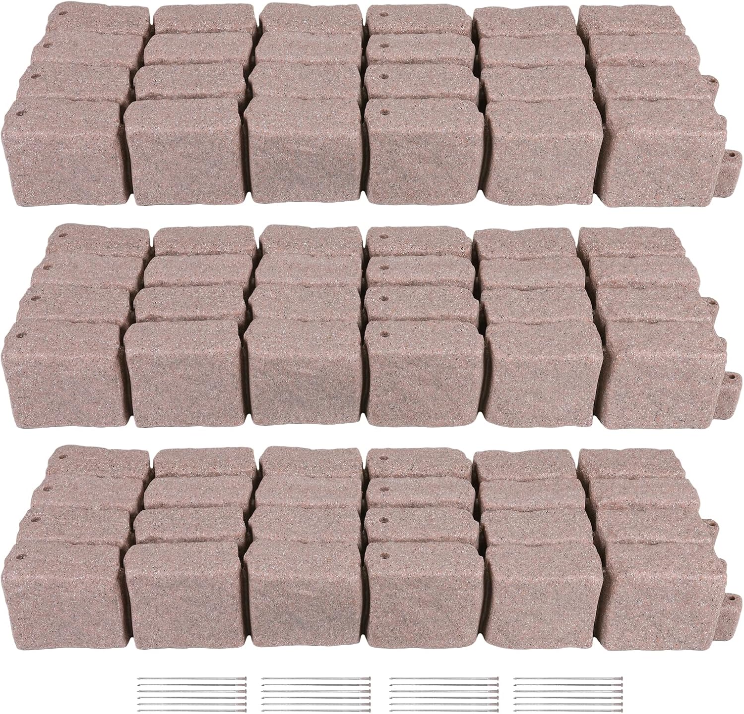 Faux Stone Landscape Edging Decorative Stone-Look Garden Border with 24 Pieces Spikes 12pcs for DIY Outdoor Yard Landscaping