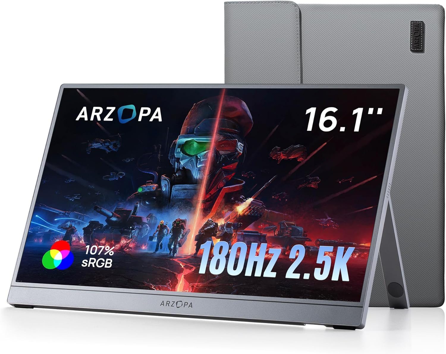 AR 16" 2.5K Portable Monitor, 2560x1600 QHD IPS Display 123% sRGB with Built-in Stand USB-C HDMI Eye Care External Second Screen for Mac Laptop Phone PS4/5 Xbox Switch