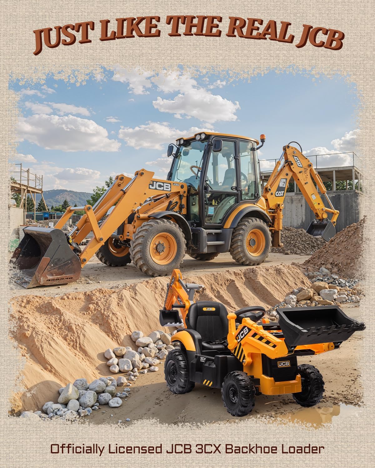 24V Excavator Ride On Toys for Kids, Backhoe Digger Toy with Reversible Seat