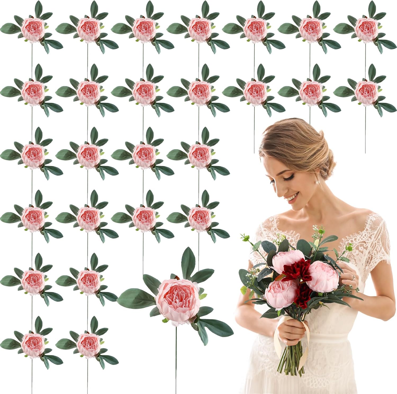 Zeyune 50Pcs Wedding Artificial Peonies 4Inch Fake Silk Peony Faux Peonies Artificial Valentine Flowers Bulk Rose Flowers Heads for Valentine Decoration Vintage Wedding Home Office (Hot Pink and Pink)