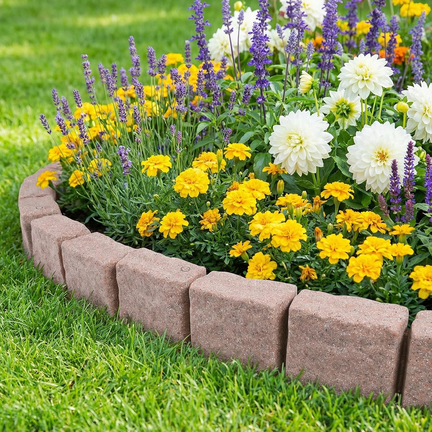 Faux Stone Landscape Edging Decorative Stone-Look Garden Border with 24 Pieces Spikes 12pcs for DIY Outdoor Yard Landscaping
