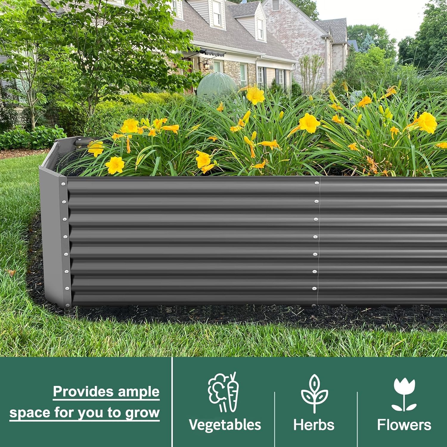 Galvanized Raised Garden Bed, Planter Boxes Outdoor, Raised Garden Beds Outdoor for Vegetables, Flowers, Herbs