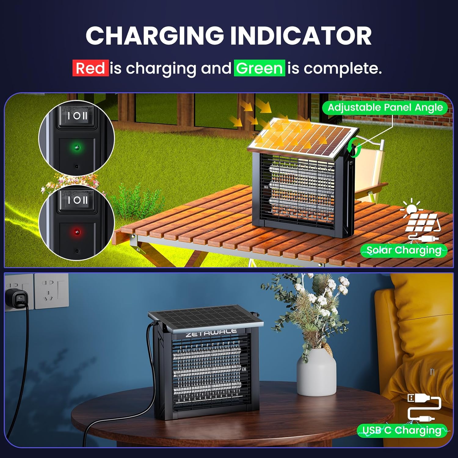 Smart Solar Powered Insect Zapper (Waterproof Outdoor Garden Fly Killer)