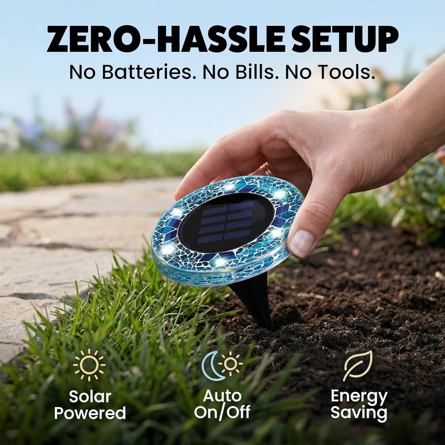 4 Pk Solar Lights Outdoor LED Disk Pathway Lights for Landscape, Yard, Driveway, Patio, Walkway Path, Dusk to Dawn Sensors