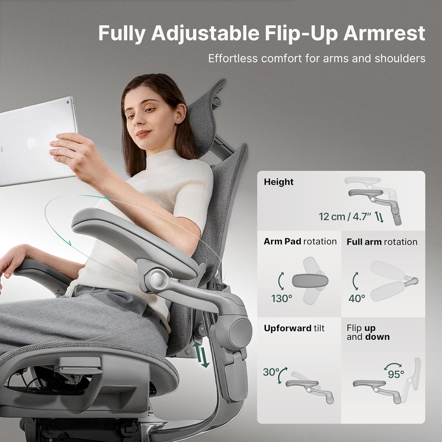 H2 Pro Premium Ergonomic Office Chair - Comfy Home Office Desk Computer Chair with Adjustable Back Support, Swivel Wheels, Flip-up Arms, Comfortable Mesh Seat for Desk Work