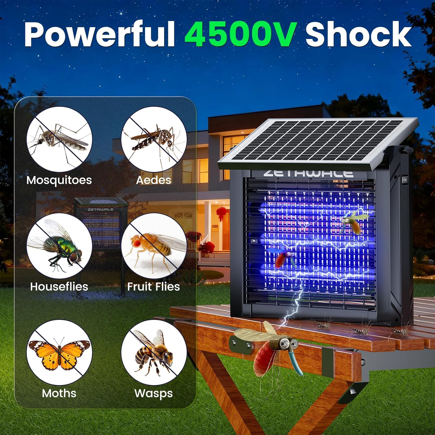 Smart Solar Powered Insect Zapper (Waterproof Outdoor Garden Fly Killer)