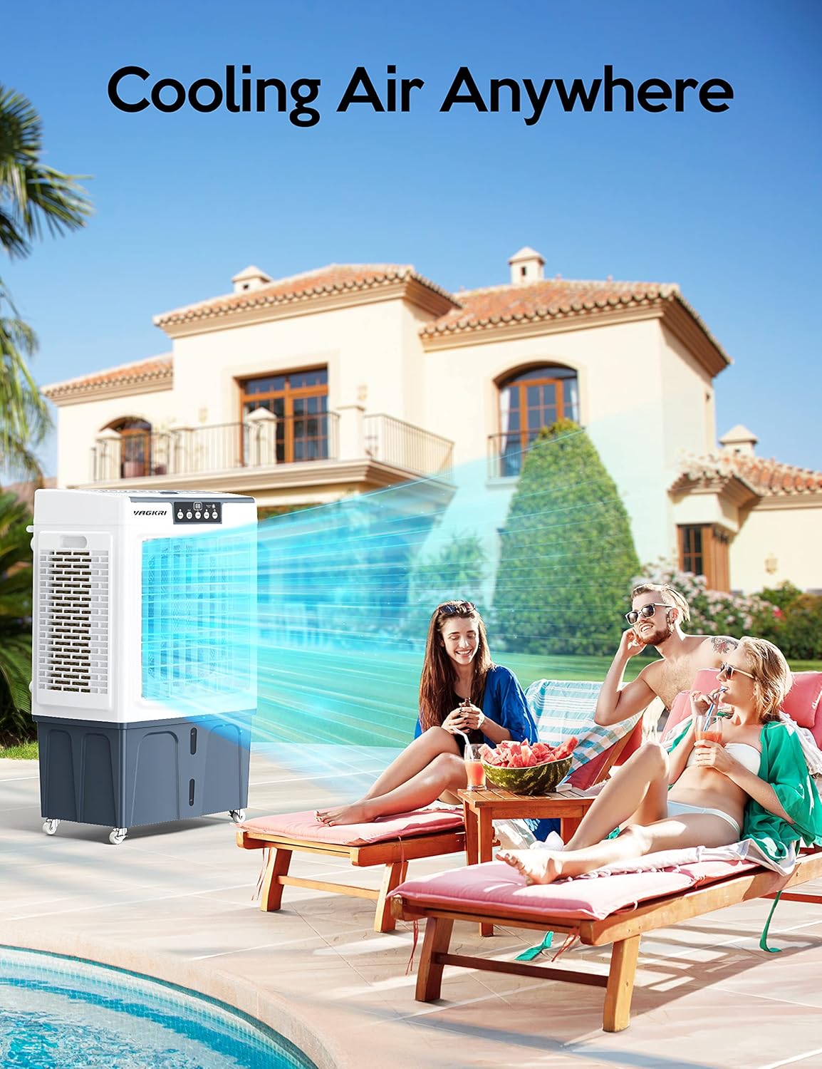 Swamp Cooler, 3100CFM Evaporative Air Cooler with 3 Modes & Wind Speeds