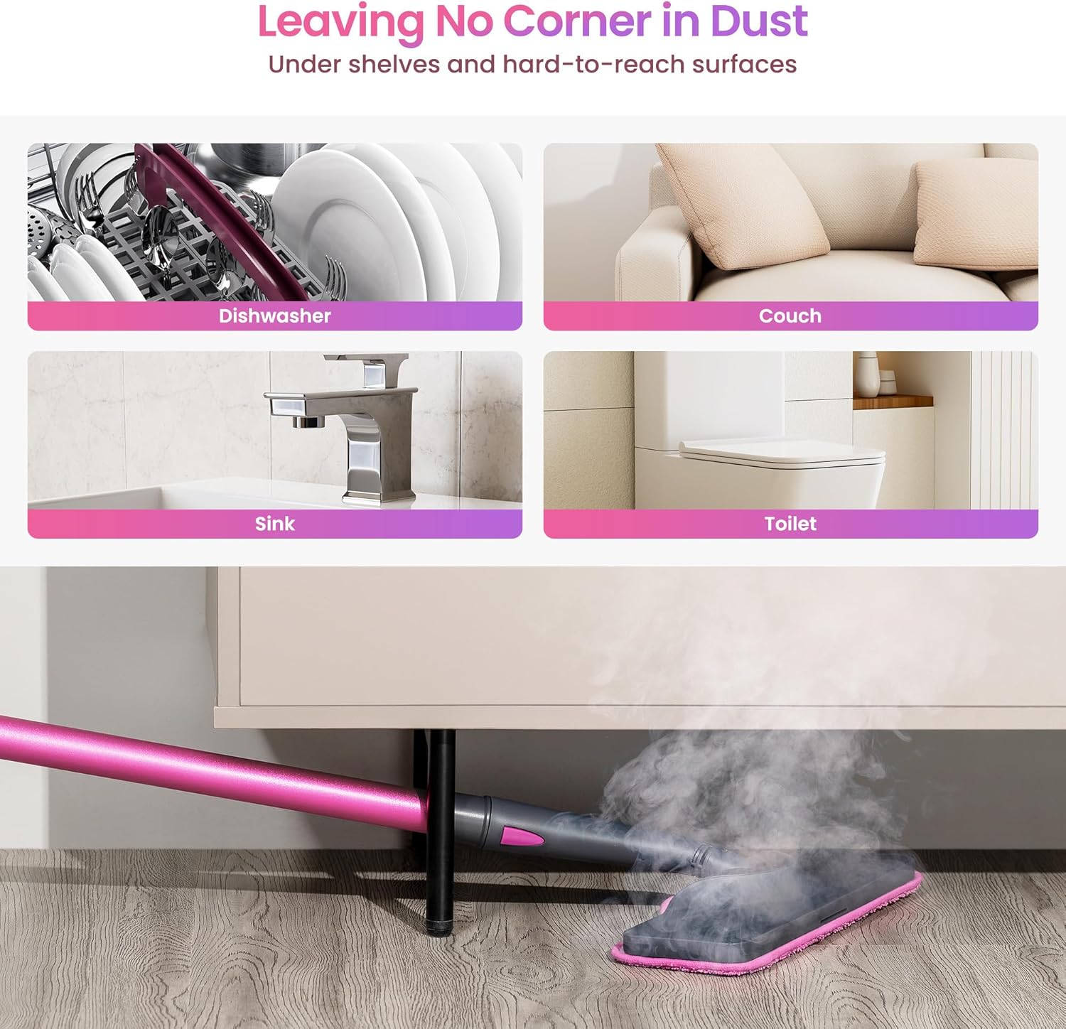 Steam Mop Cleaner with Detachable Handheld Steamer for Cleaning Hardwood, Laminate Floor, Tiles and Grout, with 14-in-1 Multi-purpose Accessories and Washable Microfiber Pads