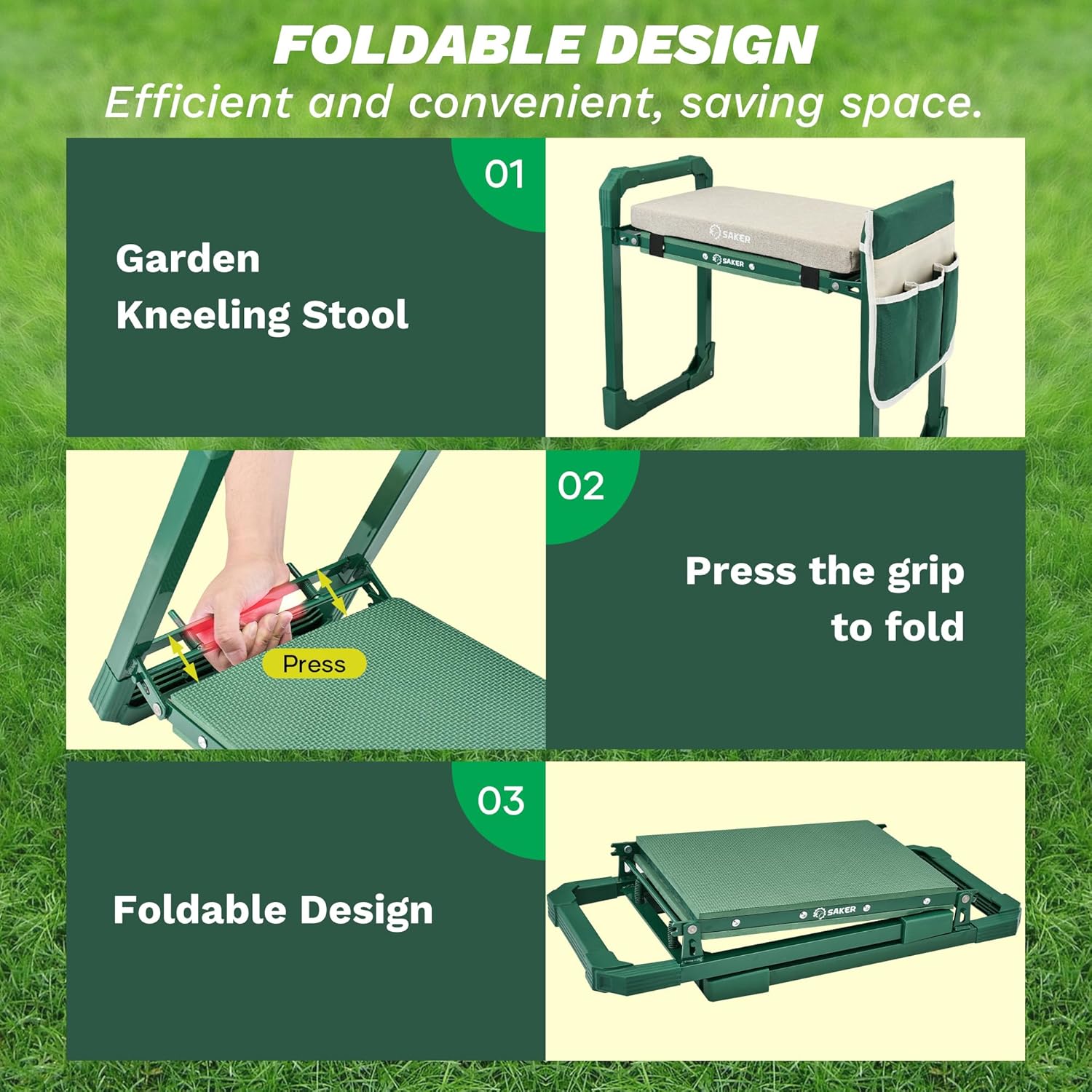 Garden Kneeler and Seat Foldable Gardening Stool with Extendable Legs & Thickened Pad, Tool/Storage Bag, Heavy Duty 400lbs Support for Elderly, Gardening, Outdoor Use