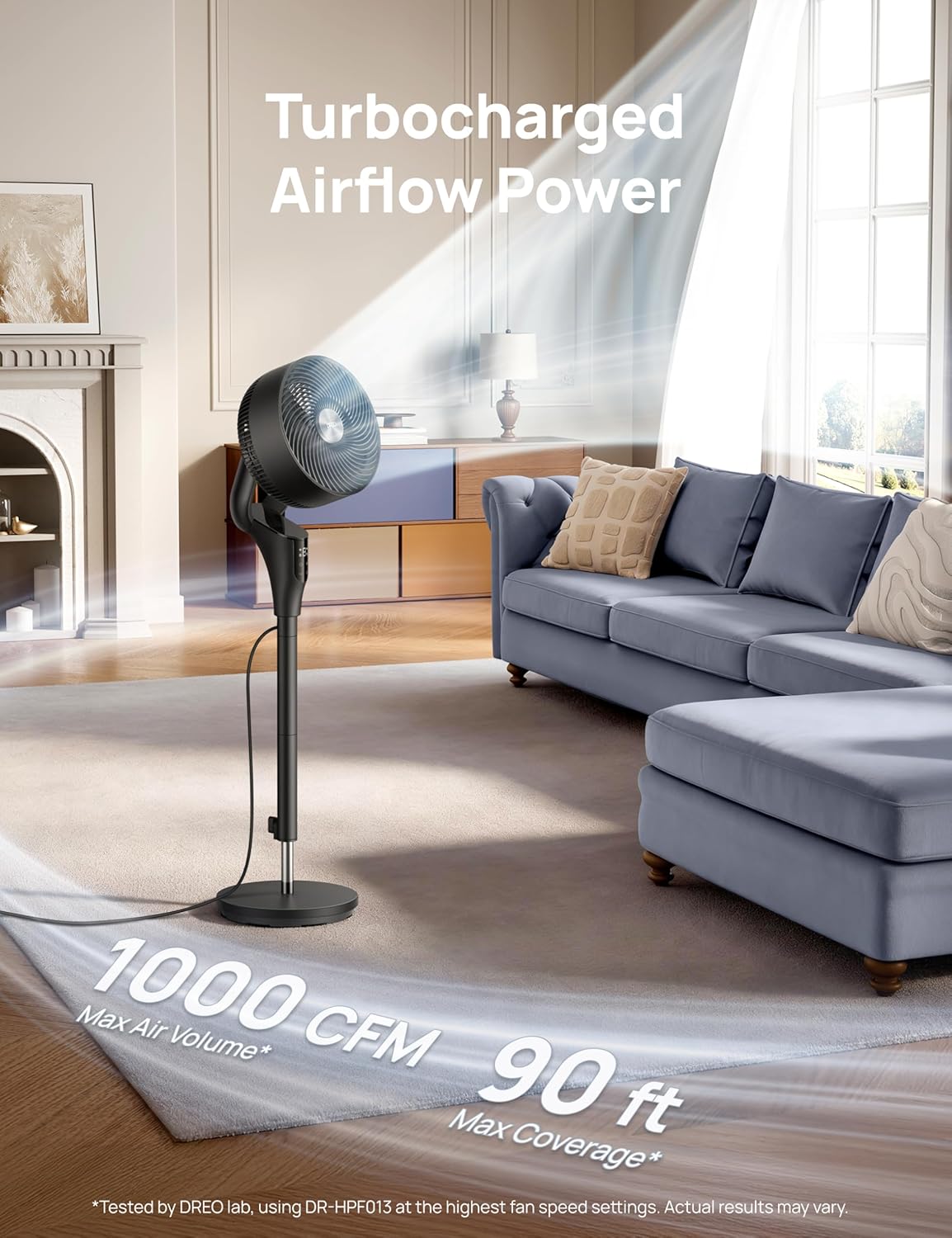 Fan for Bedroom, 2026 Upgraded, 90ft Airflow, 20dB Quiet Fan, 90° Oscillating Standing Fan for Whole Room