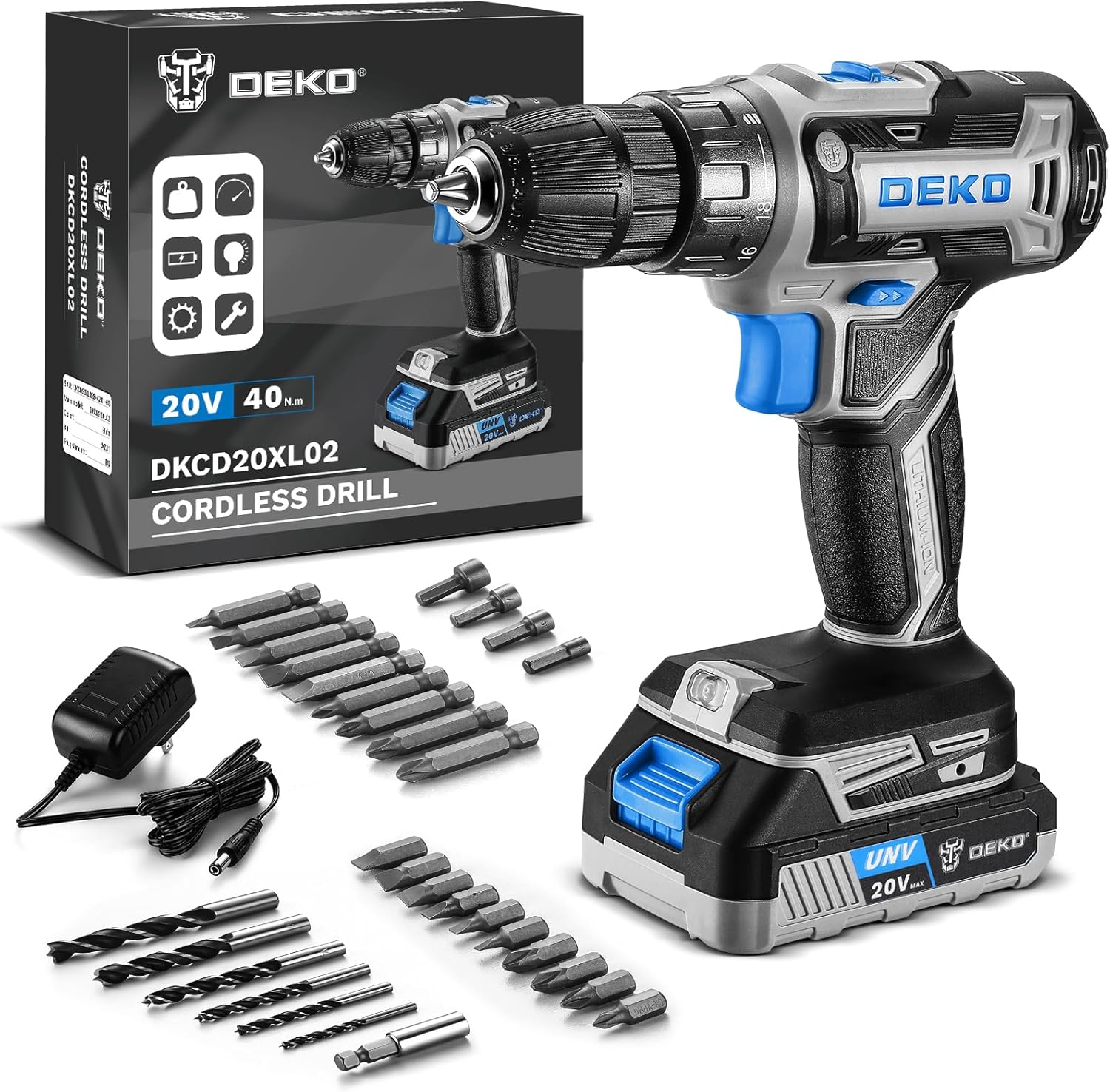 Cordless Drill Tool Kit Set: 20V Power Drill Tool Box with Battery Electric Drill Driver for Men Home Hand Repair Basic Toolbox Tools Sets Drills Case