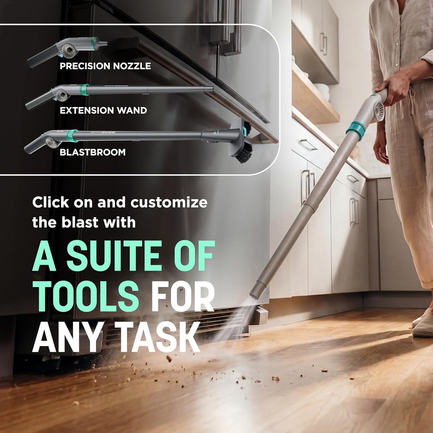 All-in-One Air Blasting System With BlastBroom, Precision Nozzle, Extension Wand