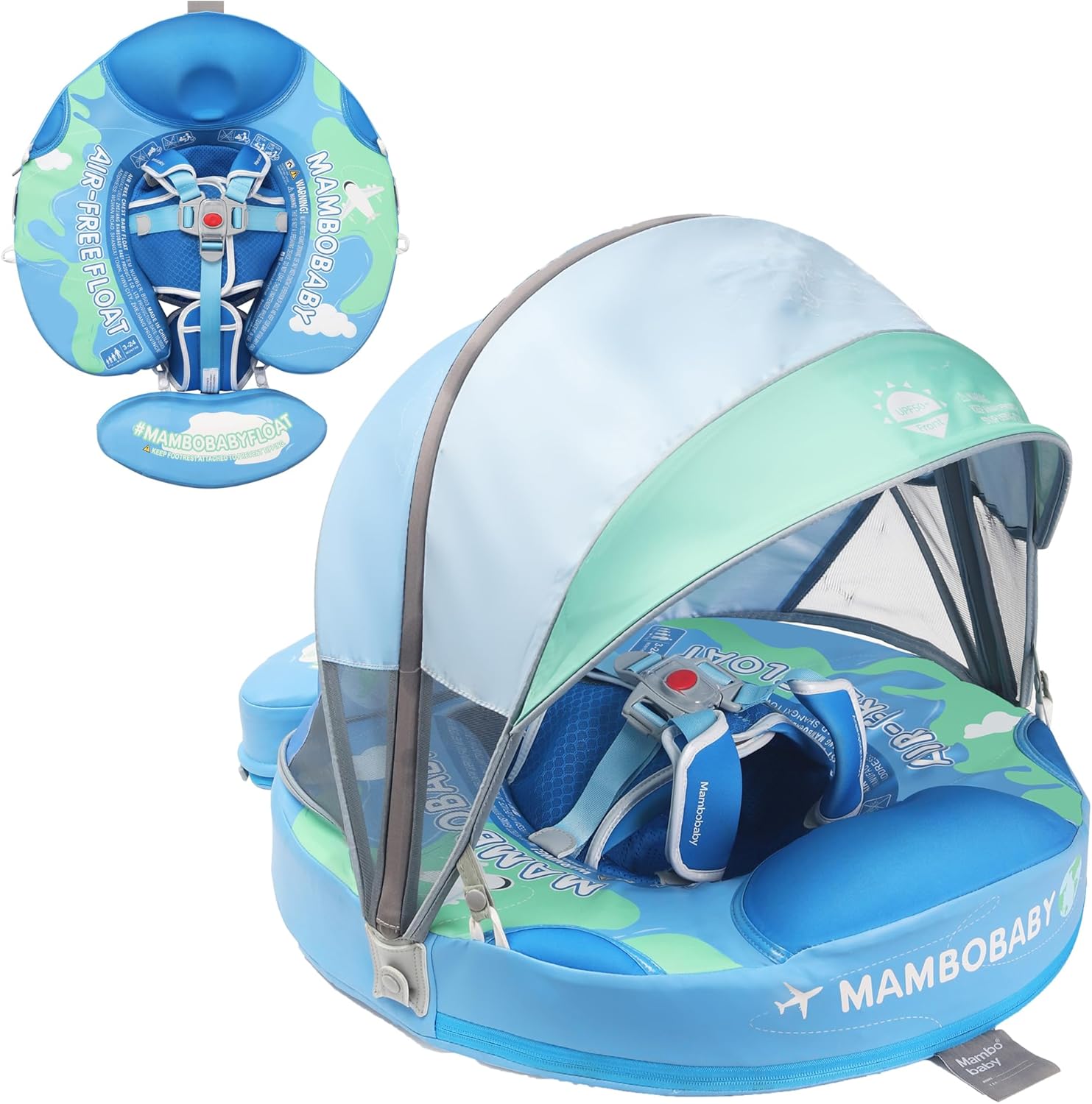 Non-inflatable baby swim ring with sunshade, upgraded rear design
