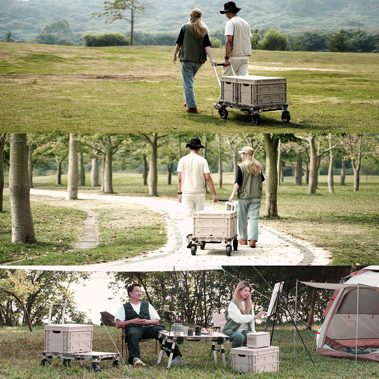 3-Piece Camping Table and Cart Set (Includes 1 Cart and 2 Storage Boxes)