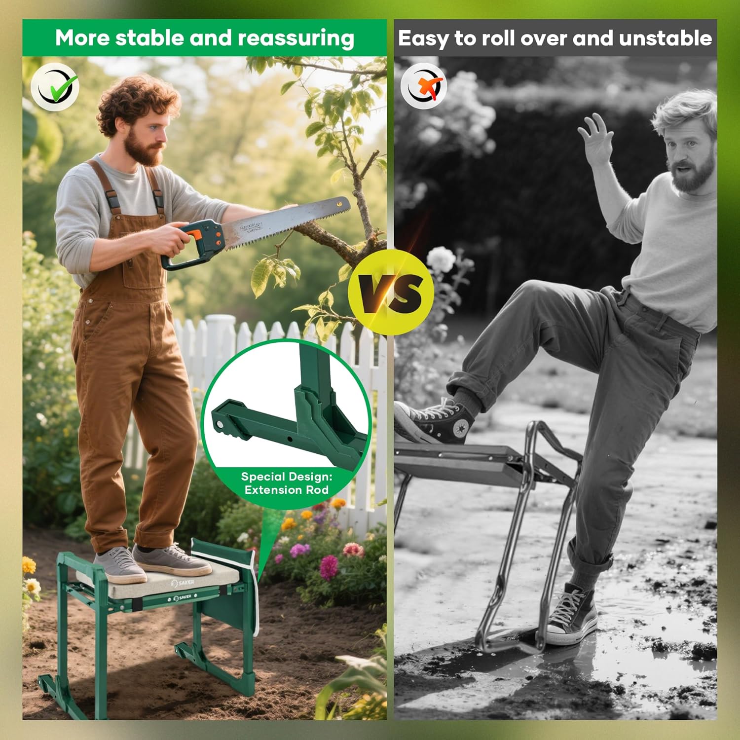 Garden Kneeler and Seat Foldable Gardening Stool with Extendable Legs & Thickened Pad, Tool/Storage Bag, Heavy Duty 400lbs Support for Elderly, Gardening, Outdoor Use