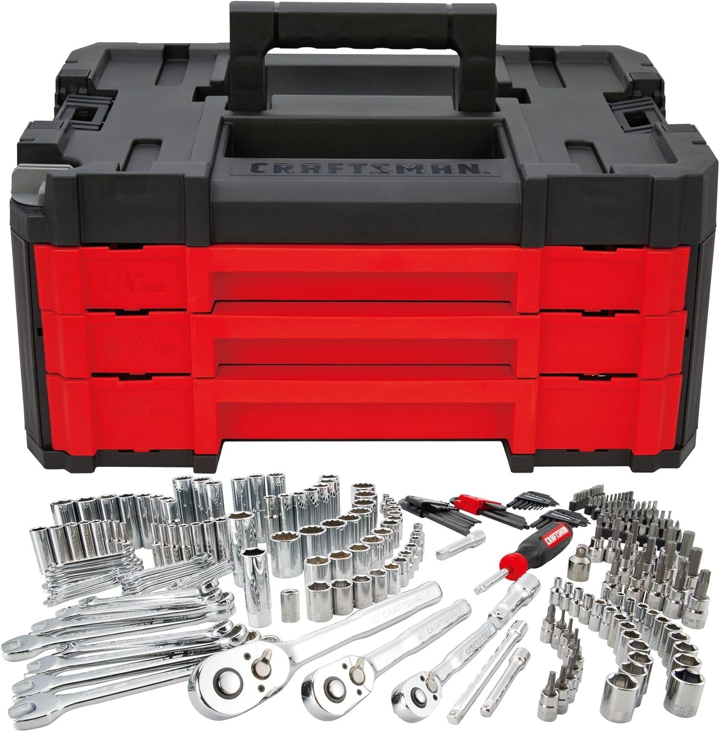230-Piece Mechanics Tool Set – Socket Wrenches, SAE & Metric, Hex Keys, with Versastack Toolbox