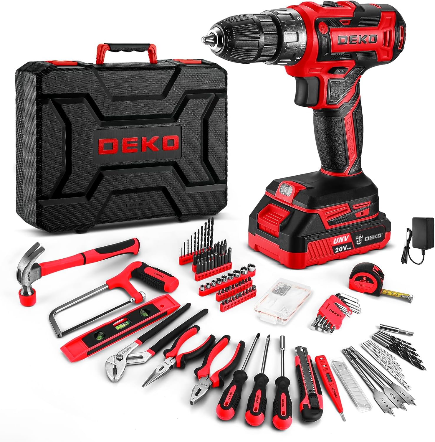 Cordless Drill Tool Kit Set: 20V Power Drill Tool Box with Battery Electric Drill Driver for Men Home Hand Repair Basic Toolbox Tools Sets Drills Case