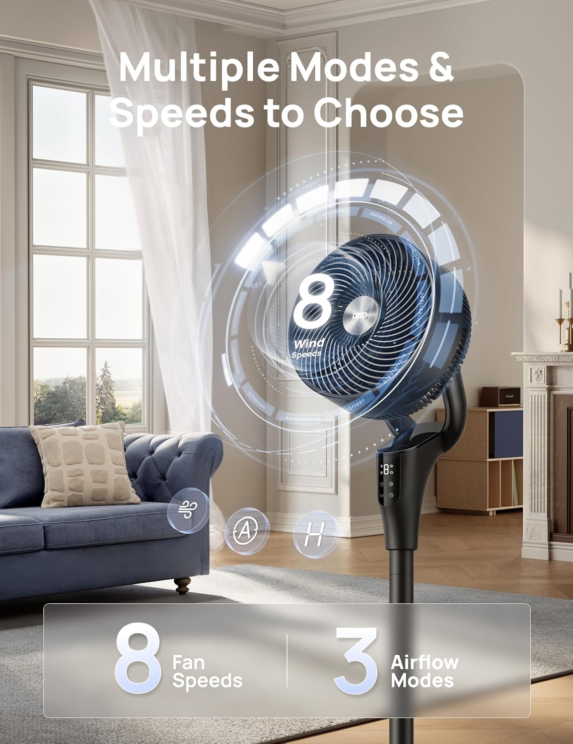 Fan for Bedroom, 2026 Upgraded, 90ft Airflow, 20dB Quiet Fan, 90° Oscillating Standing Fan for Whole Room