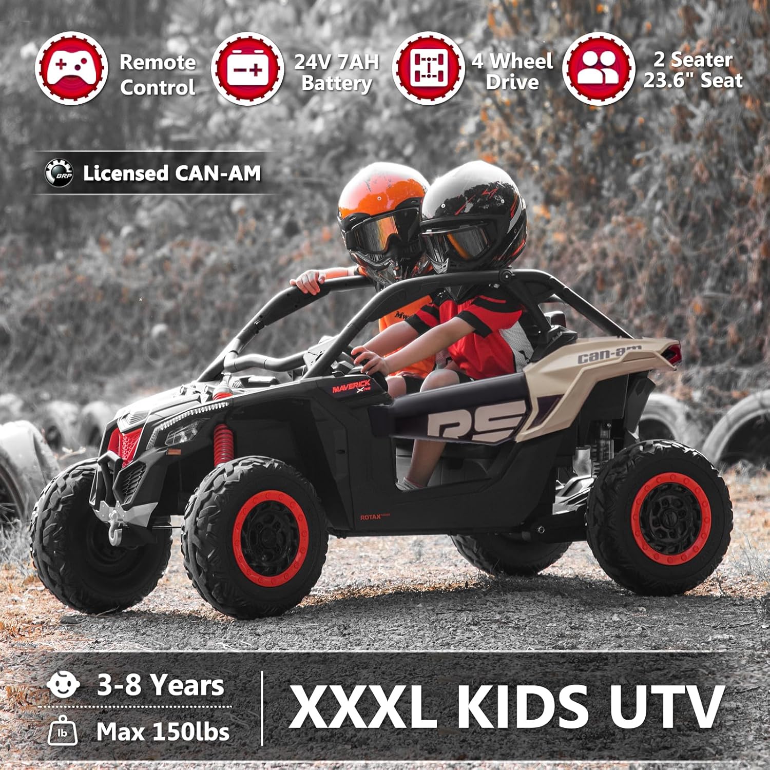 XXXL 24V 2 Seater Kids UTV with Remote Control Licensed  UTV 4WD Ride On Toy for Big Kids Ride On Truck with EVA Wheels, LED Headlight, Music Player, Shock Absorber