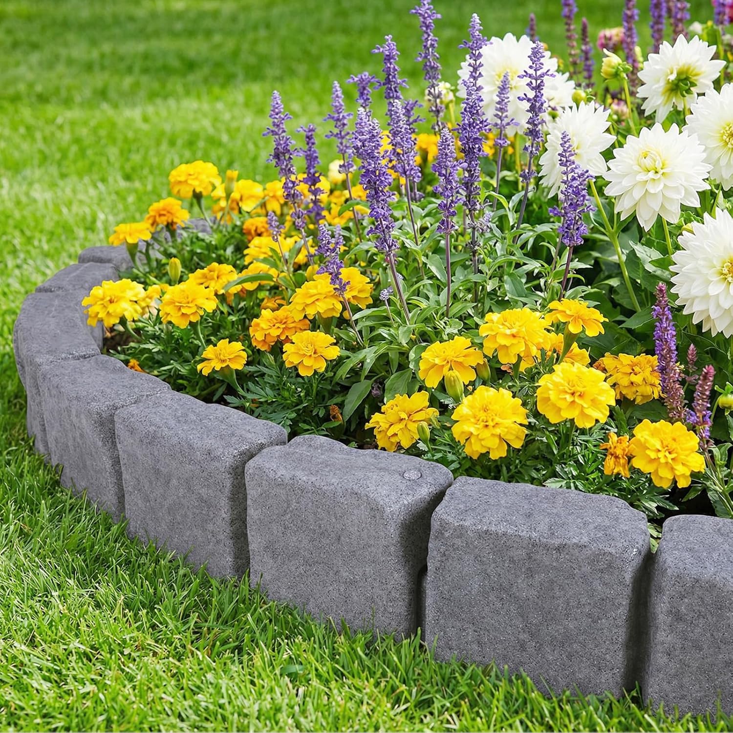 Faux Stone Landscape Edging Decorative Stone-Look Garden Border with 24 Pieces Spikes 12pcs for DIY Outdoor Yard Landscaping