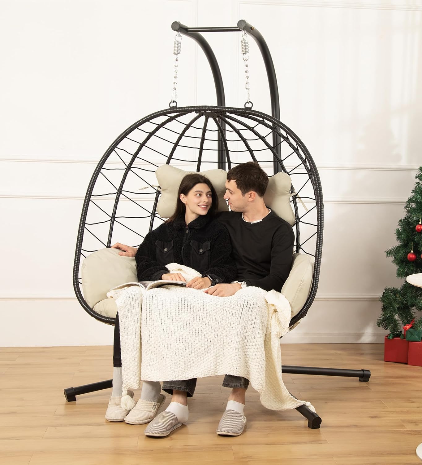 Egg Chair Swing with Stand | Foldable Hanging Loveseat | 700lbs Capacity