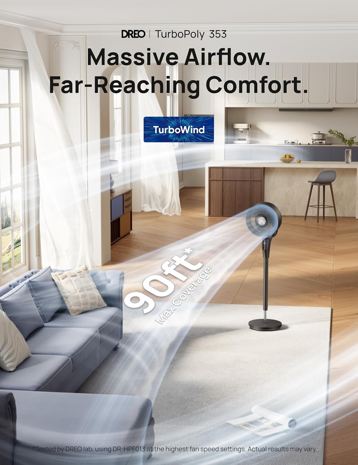 Fan for Bedroom, 2026 Upgraded, 90ft Airflow, 20dB Quiet Fan, 90° Oscillating Standing Fan for Whole Room