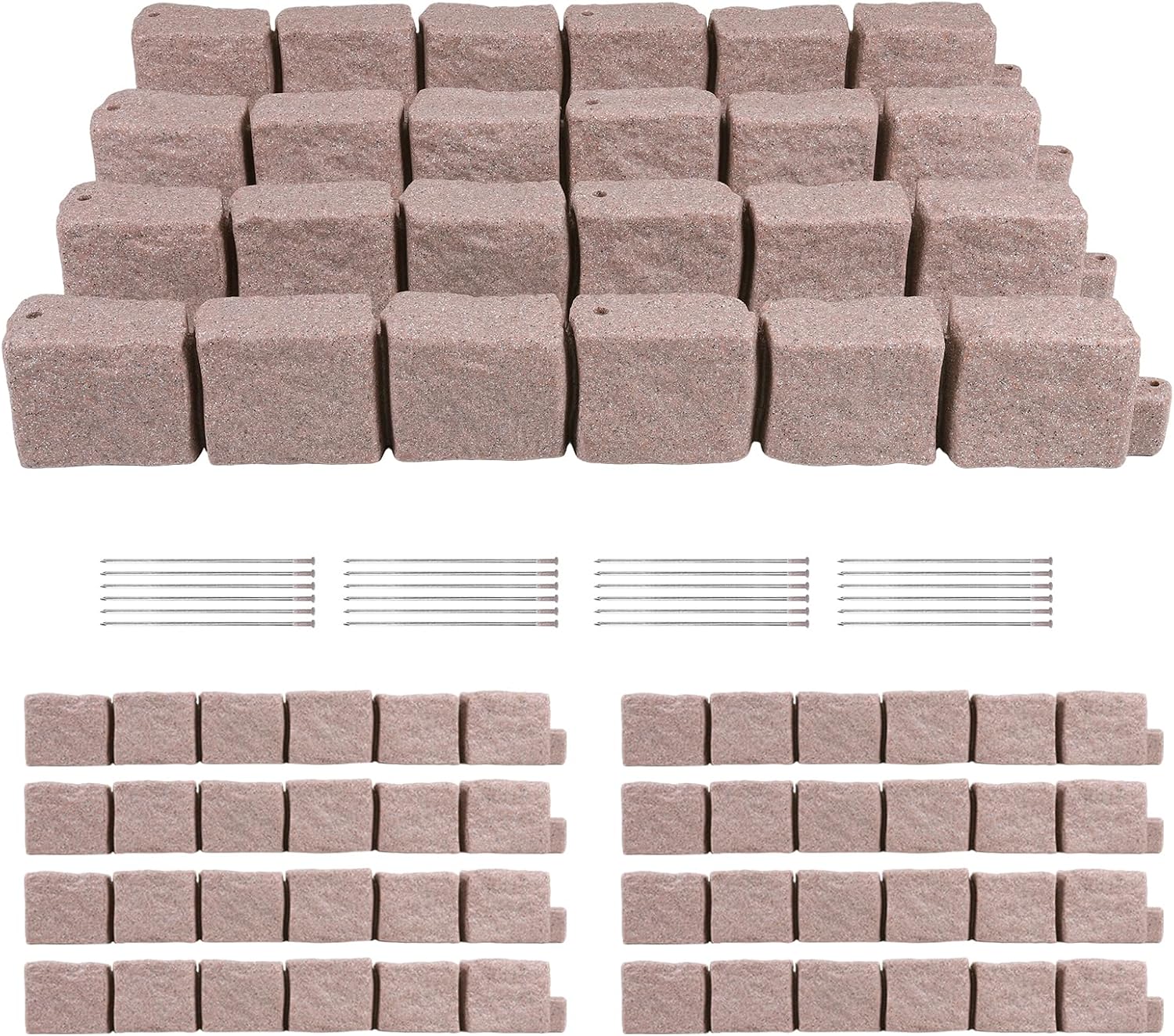 Faux Stone Landscape Edging Decorative Stone-Look Garden Border with 24 Pieces Spikes 12pcs for DIY Outdoor Yard Landscaping