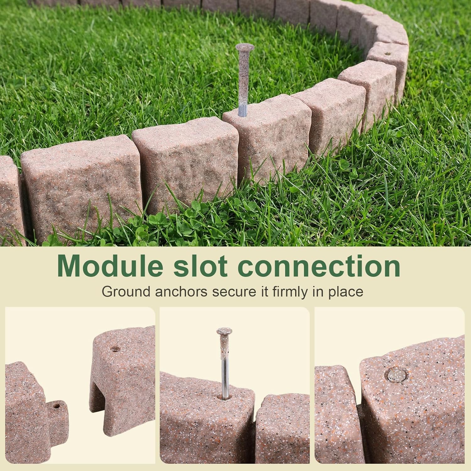 Faux Stone Landscape Edging Decorative Stone-Look Garden Border with 24 Pieces Spikes 12pcs for DIY Outdoor Yard Landscaping