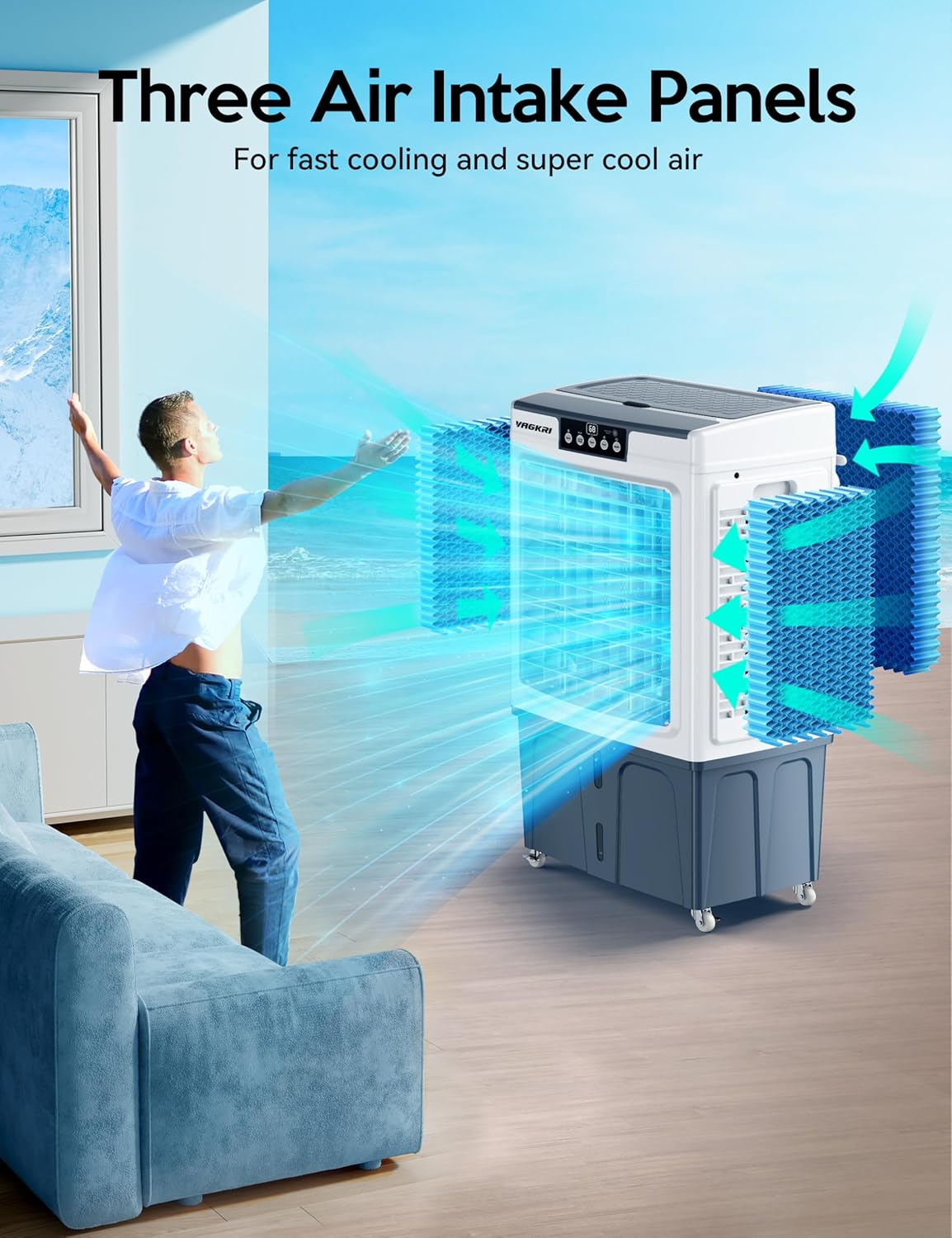 Swamp Cooler, 3100CFM Evaporative Air Cooler with 3 Modes & Wind Speeds