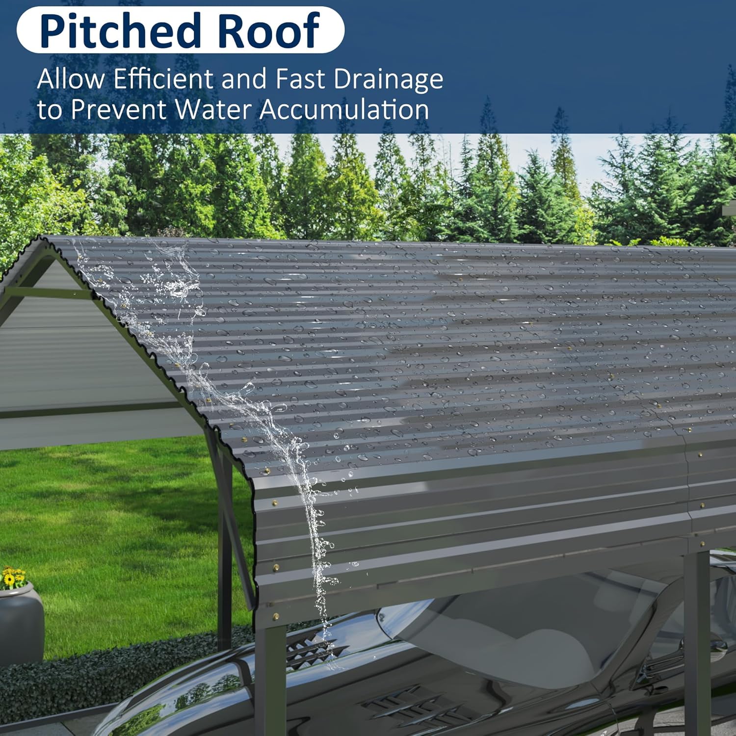 Heavy Duty Car Port Canopy with Reinforced Base and Galvanized Steel Roof & Frame, 2 Car Garage Shelter for Car, Boats and Trucks