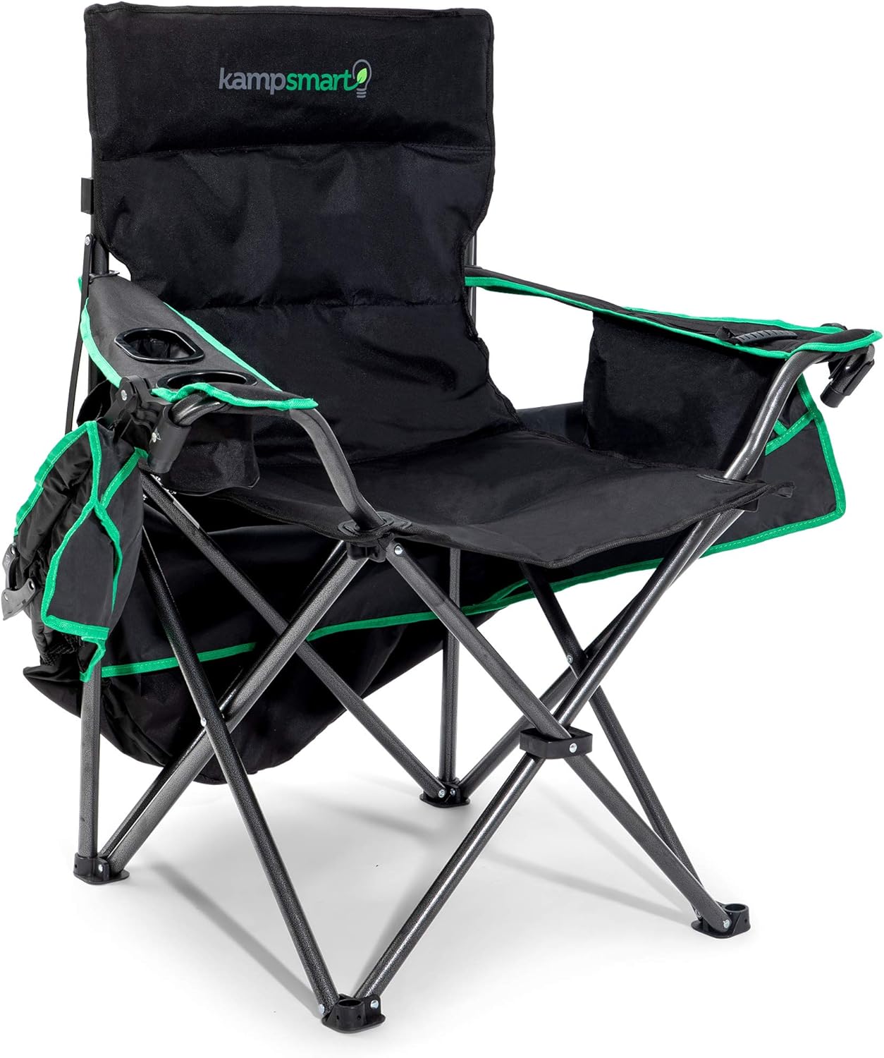 Folding Camping Chair - Outdoor Sun Lounger with Retractable Canopy, UV Protection, Ice Cooler Pocket, Phone Holder, and Storage Bag