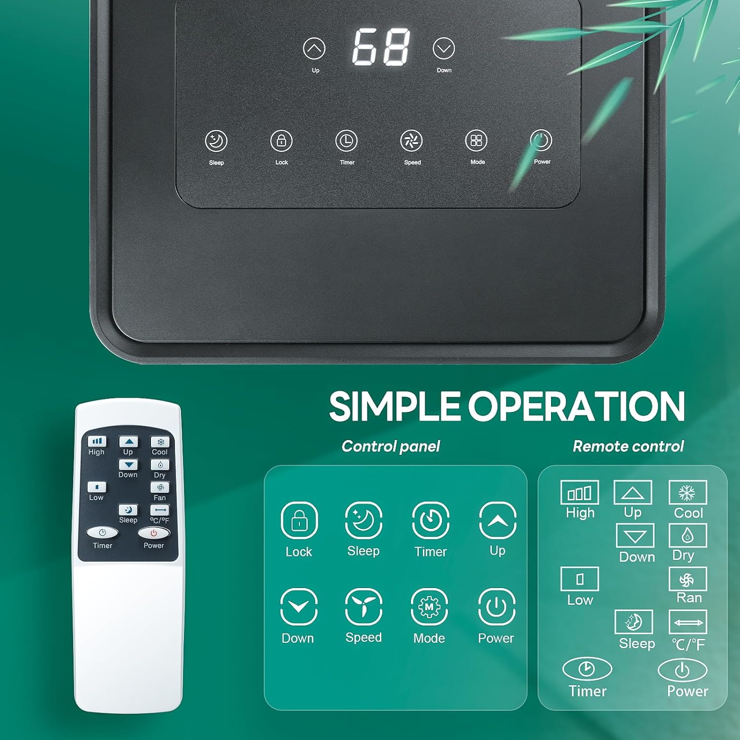 Portable Air Conditioner – 4-in-1 AC, Dehumidifier & Fan, Quiet, Remote Control, Sleep Mode, 24H Timer, for Rooms up to 450 sq.ft