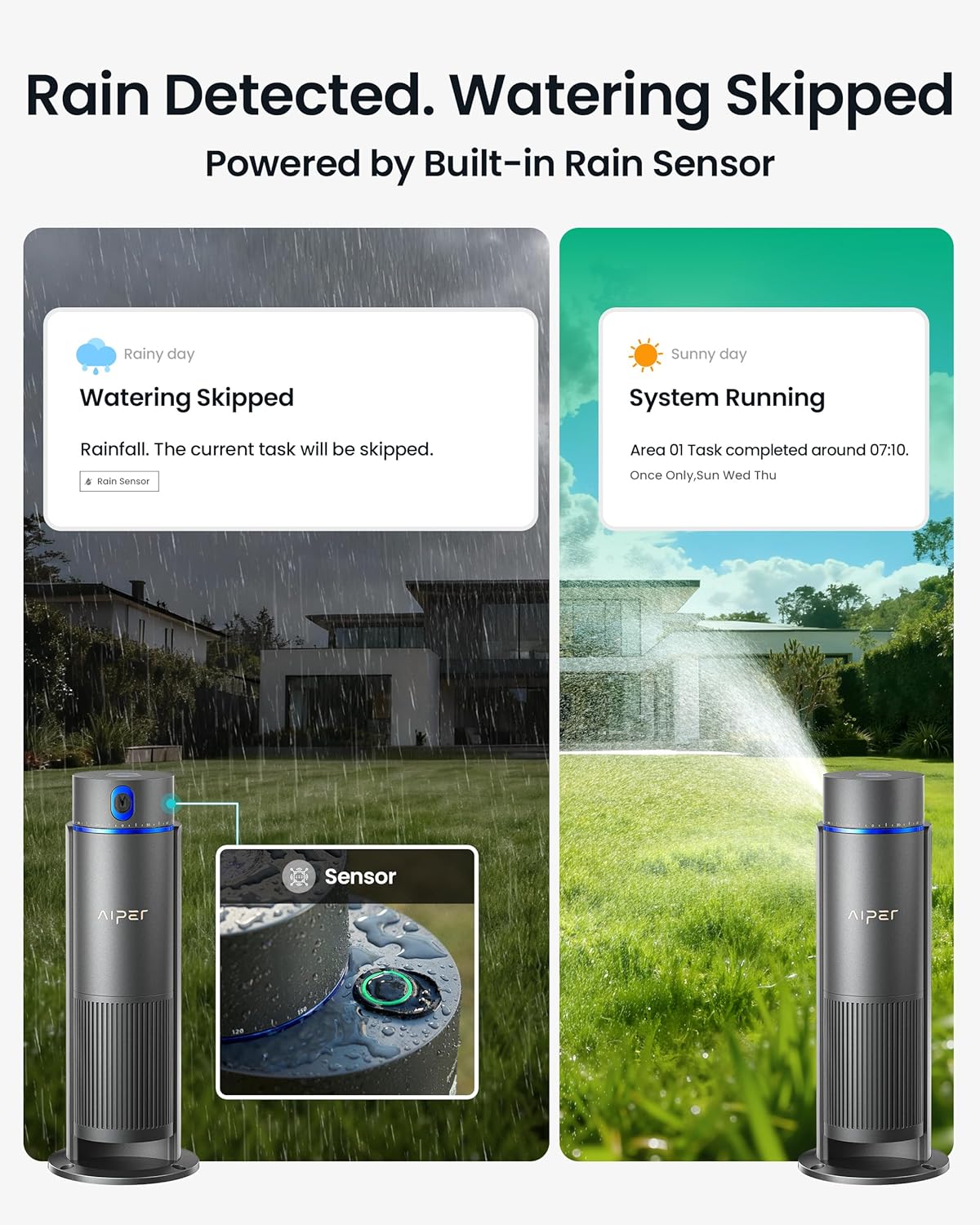 IrriSense 2 Smart Irrigation System, 4-in-1 Multi-Zone Watering Device, App Control, Smart Scheduling, Garden Sprinkler with Rain Sensor, for Lawns up to 4,800 sq.ft.-Gray