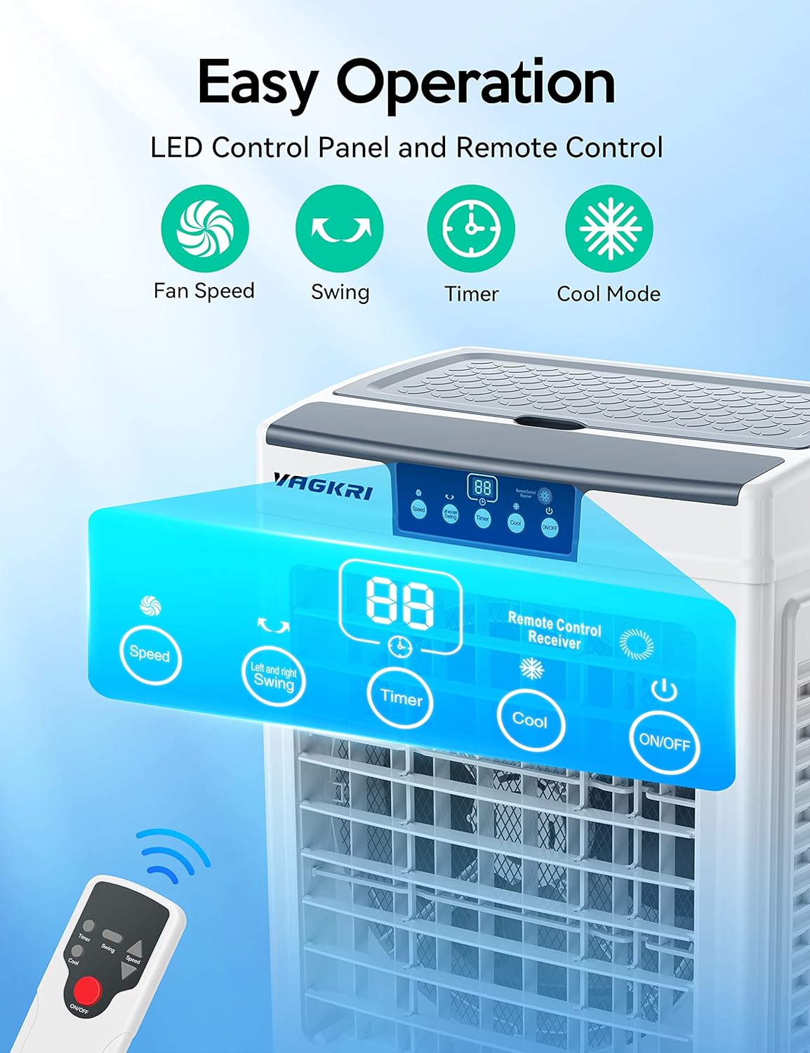 Swamp Cooler, 3100CFM Evaporative Air Cooler with 3 Modes & Wind Speeds