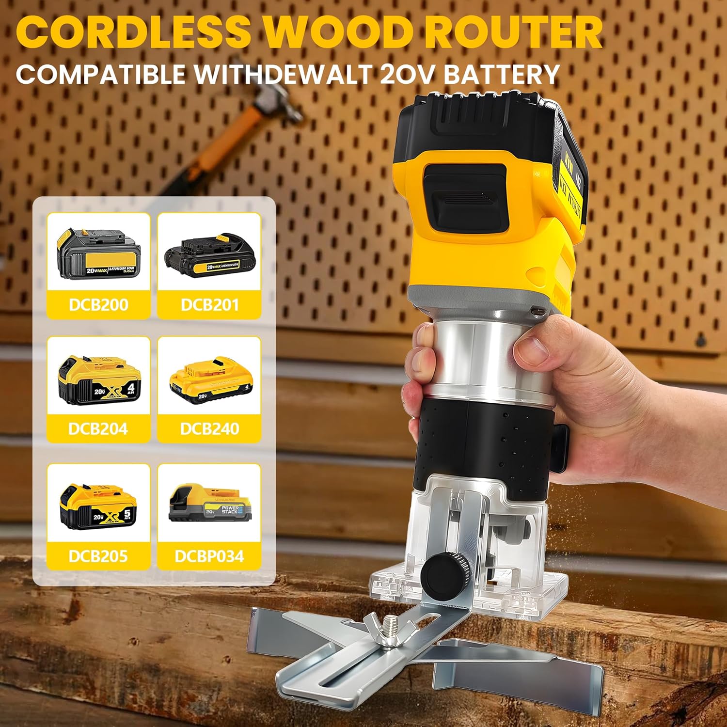 Cordless Wood Router Trimmer for  20V Battery, 6 Speeds Wood Trimmer Set, 800W 30000 RPM Brushless Motor Hand Palm Router(NO Battery)