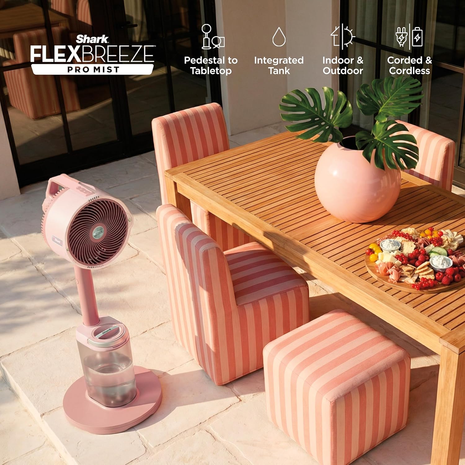Mist Fan — Indoor & Outdoor, Integrated Misting, Pedestal to Tabletop, Corded or Cordless, Up to 24-Hr Battery, Oscillating