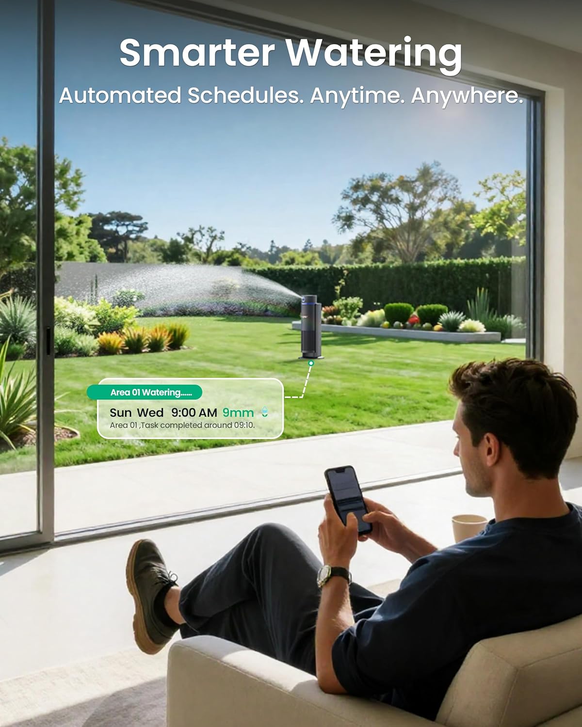 Smart Irrigation System, 4-in-1 Multi-Zone Watering Device, App Control, Smart Scheduling, Garden Sprinkler with Rain Sensor, for Lawns up to 4,800 sq.ft.-Blue