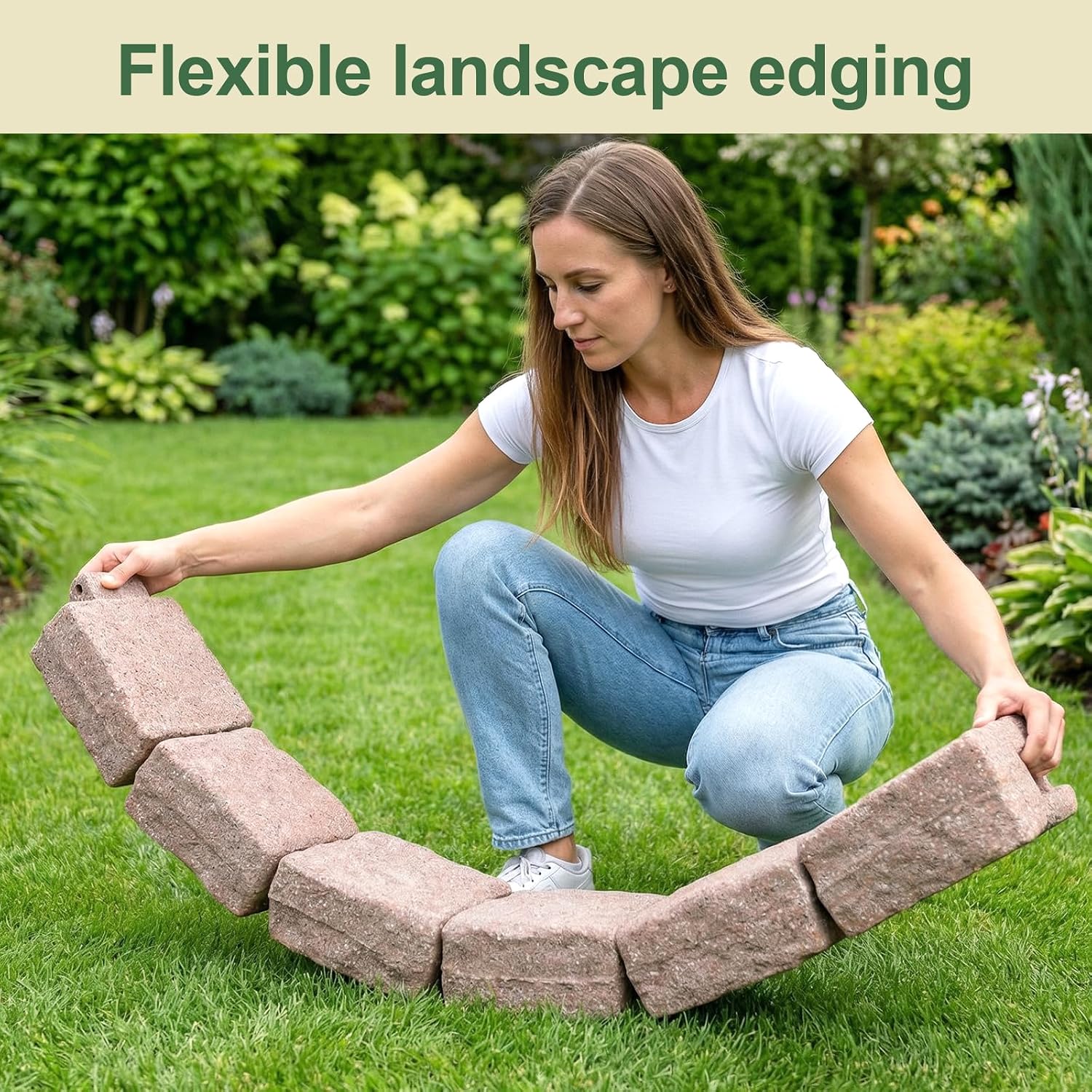 Faux Stone Landscape Edging Decorative Stone-Look Garden Border with 24 Pieces Spikes 12pcs for DIY Outdoor Yard Landscaping