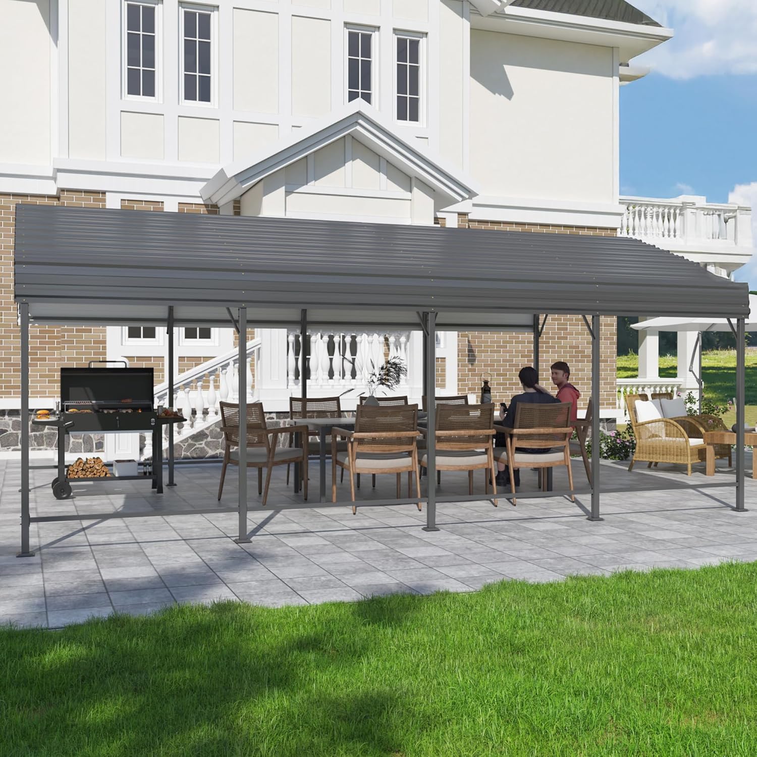 Heavy Duty Car Port Canopy with Reinforced Base and Galvanized Steel Roof & Frame, 2 Car Garage Shelter for Car, Boats and Trucks