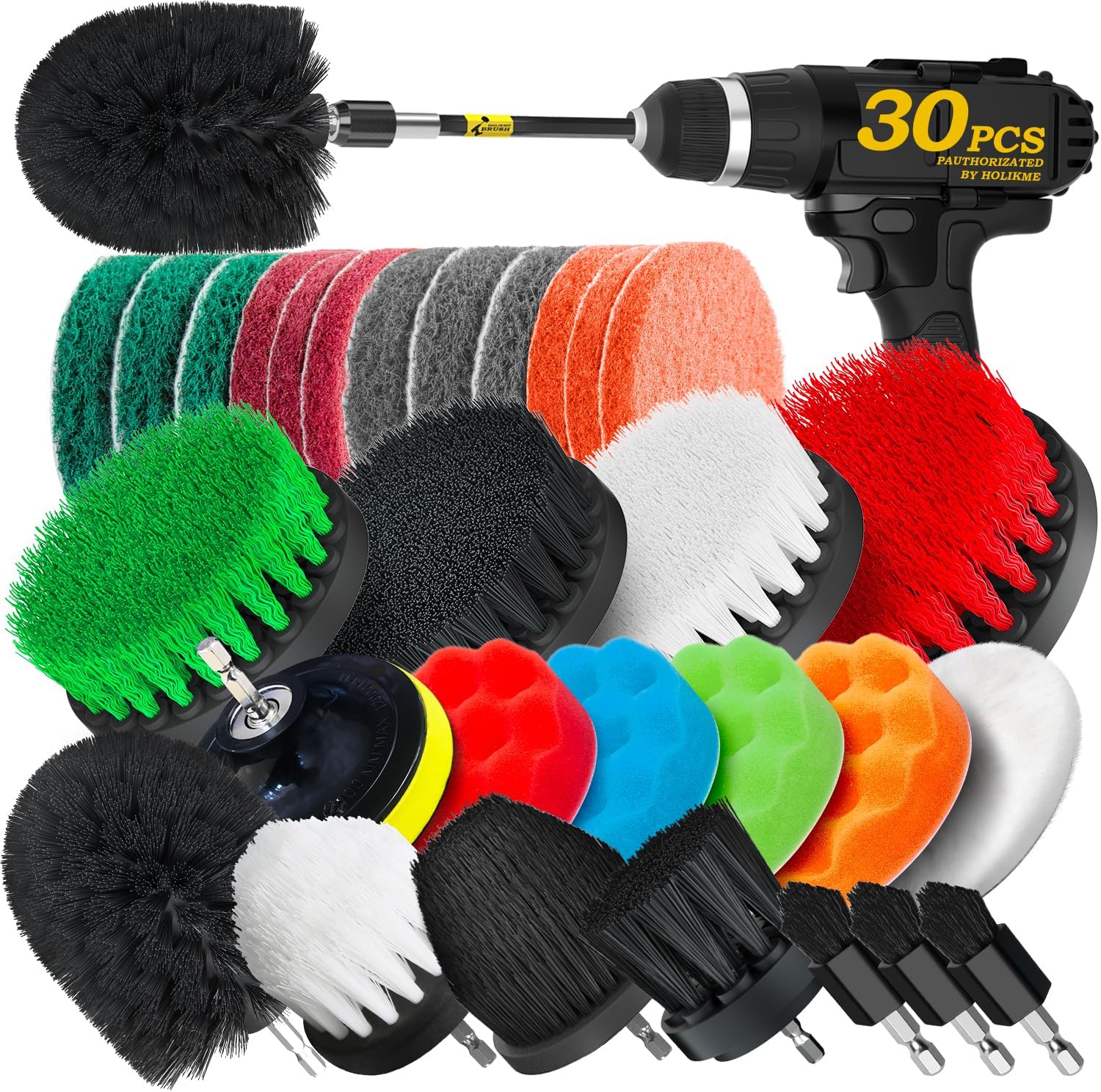 30Pack Drill Brush Attachments Set,Scrub Pads & Sponge, Power Scrubber Brush