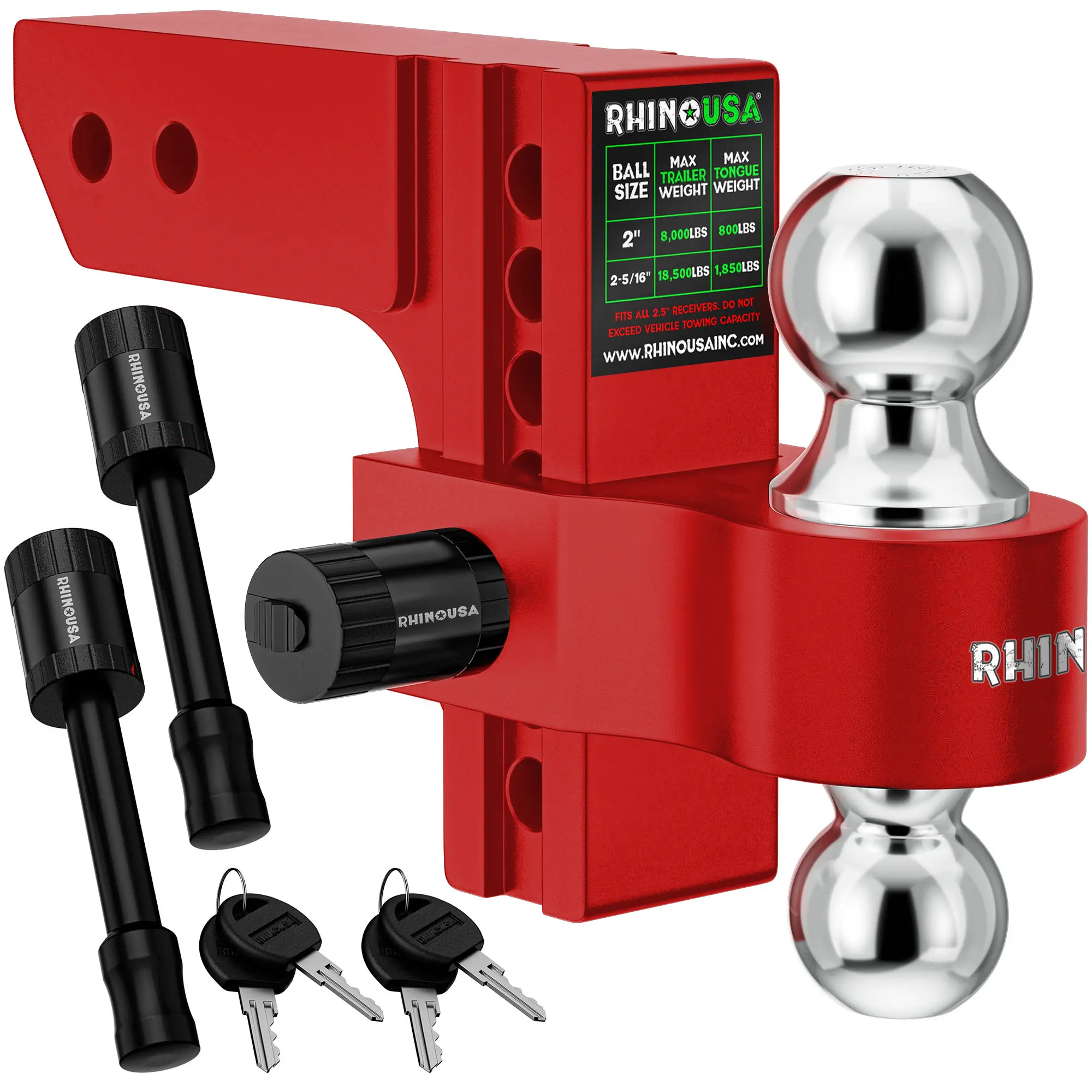 Adjustable Trailer Hitch – 2'' Receiver, Heavy-Duty Aluminum Drop Hitch, 12,500 lb Towing Capacity