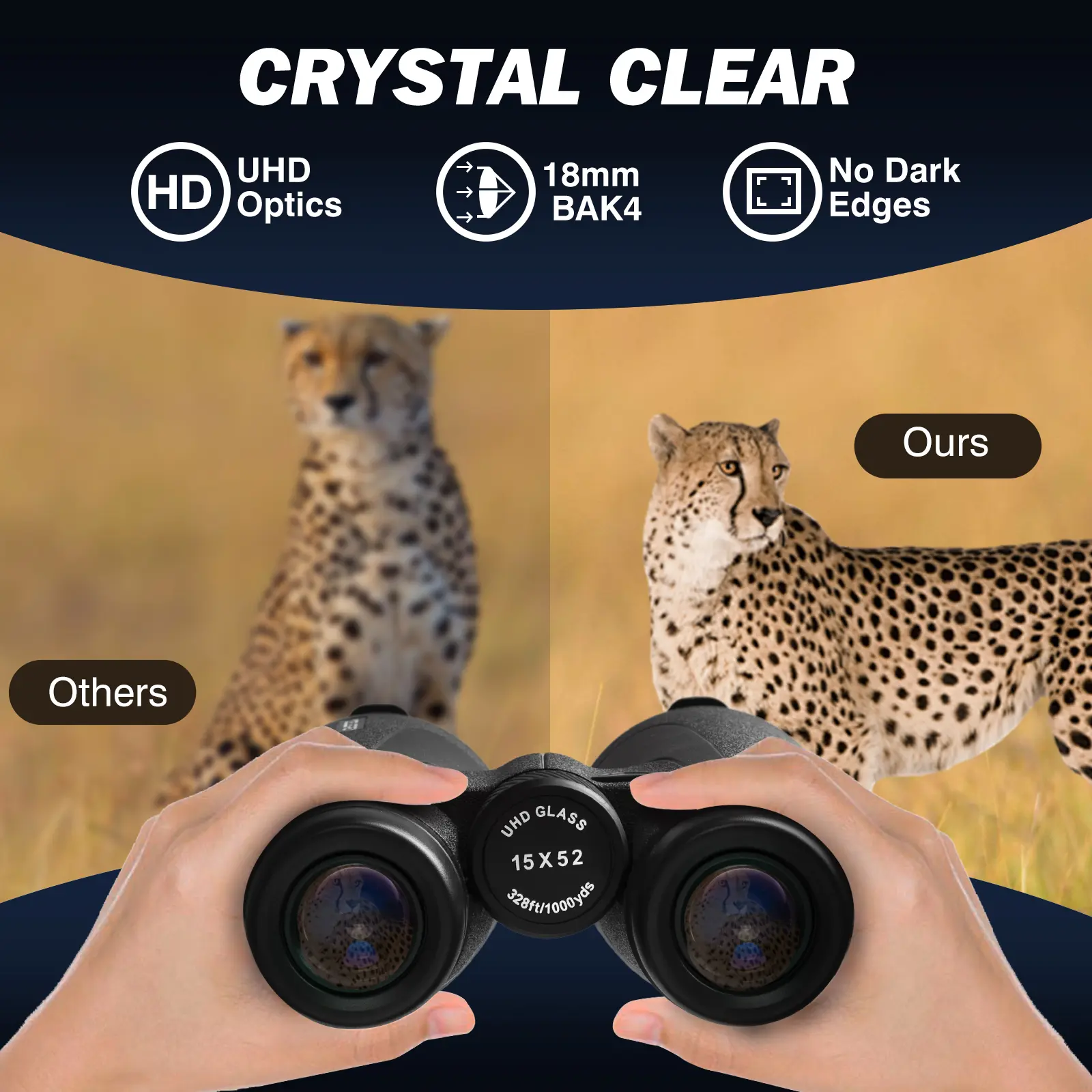 Updated 15x52 UHD High Powered Long Range Binoculars, 23mm Large Eyepieces, BAK4 Prism for Low Light, Camping