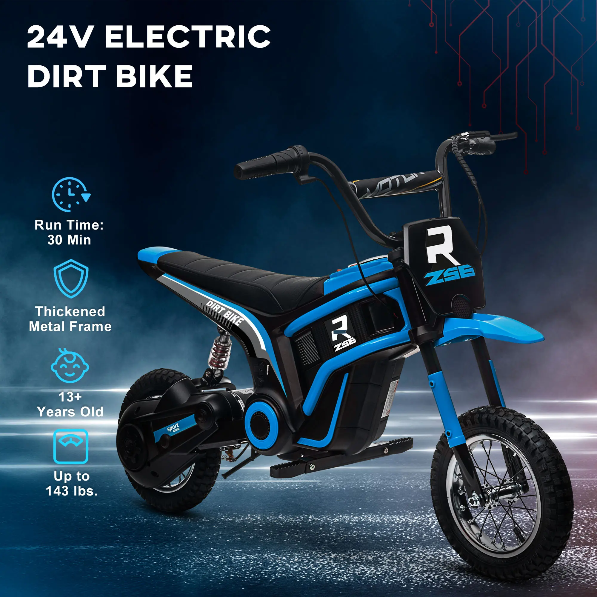 Electric Dirt Bike – 24V 350W Off-Road Ride-On Motorcycle with Rear Suspension, Brake & Speeds Up to 15 MPH